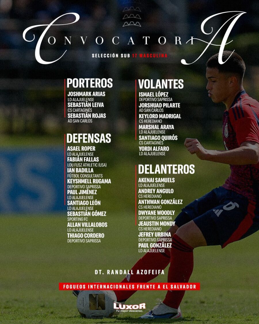 Costa Rica anuncia convocatoria Sub-17 para los amistosos ante El Salvador.