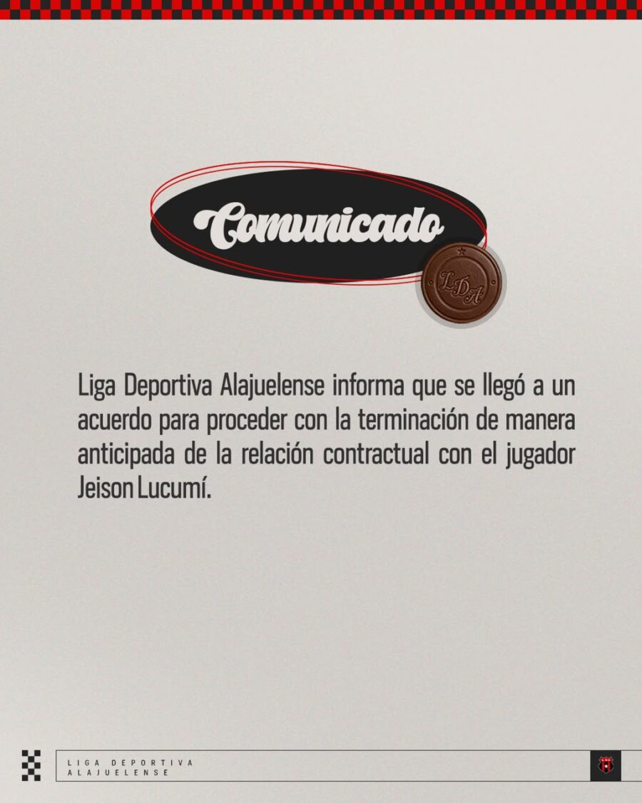 ALAJUELENSE ANUNCIA LA SALIDA DE JEISON LUCUMÍ